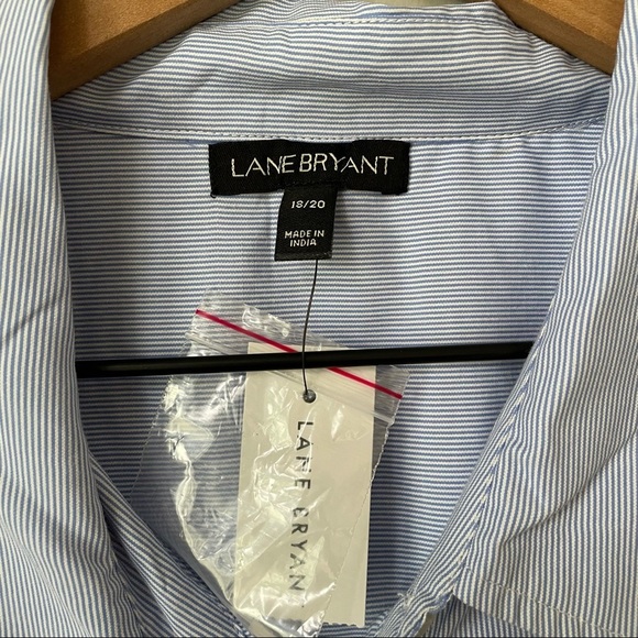 Lane Bryant Asymmetrical Ruffle Hem Blue & White Striped Button Down Shirt Tunic - Picture 4 of 6